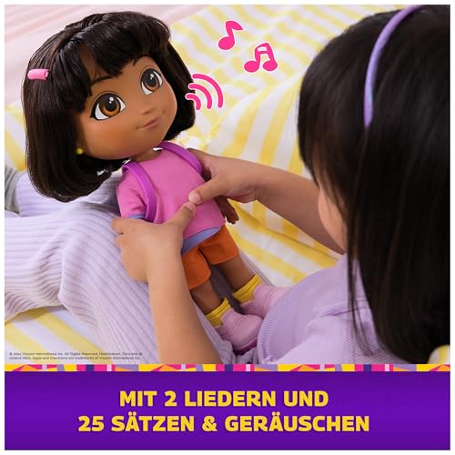 Dora Sing mit Mir Puppe 35 cm große Puppe zur beliebten TV-Serie mit 2 Liedern und 12 Sätzen & Geräuschen Deutsch/Englisch und Italienisch/… – Ansicht 4