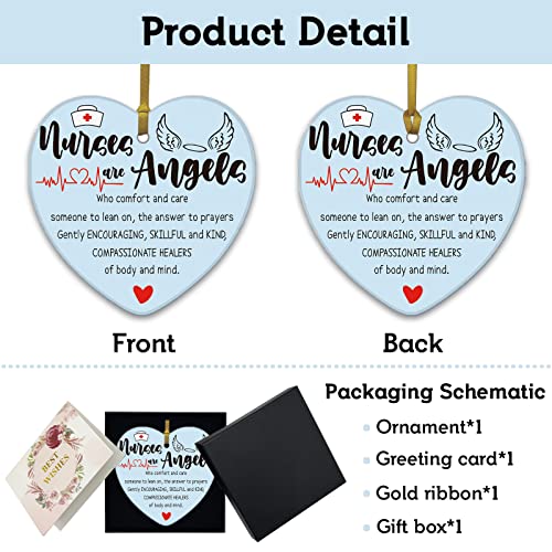 Rewidparty Nurse Appreciation Gifts Nurse Are Angels Ceramic Ornament Nurse's Day Gift Keepsake Nurse Practitioner Cna Rn Gifts For Nurses 3" Heart Ceramic Ornament With Gold Ribbon & Gift Box #TOP1