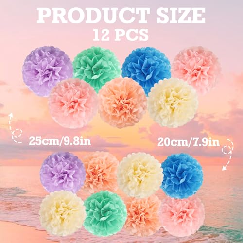 image for EASY JOY 15PCS Pastel Paper Tissue Pom Poms Decoration Macaron Rainbow