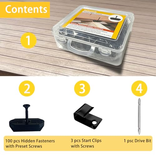 Hidden Fasteners for Composite Decking Board, Composite Decking Clips & Plastic Hidden Fasteners with Screws, Universal Composite Deck Fasteners, 100 Per Box for 55 SQ.FT. (55 SQ.FT.)