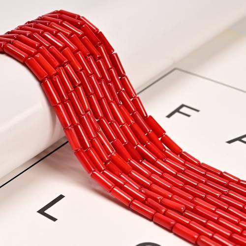 Land Long Red Bamboo Coral Tube Beads