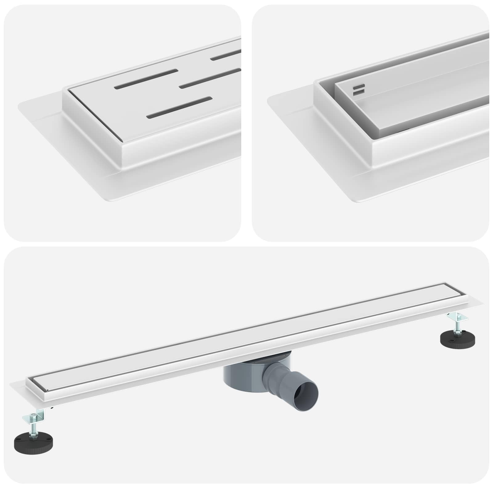 vidaXL Scarico Doccia 2-in-1 con sifone a 360° Argento 80 cm, Ristrutturazione Bagno, componente Doccia Moderno, Installazione Scarico Rettangolare per drenaggio e impianto Idraulico