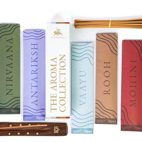 Image of The Aroma Collection Luxury Incense Sticks | 60 Bambooless Incense Sticks | Pure Sheesham Wood Stand | Long Lasting Fragrance | Complete Sensory Journey | Ethically Crafted, Pack of 2