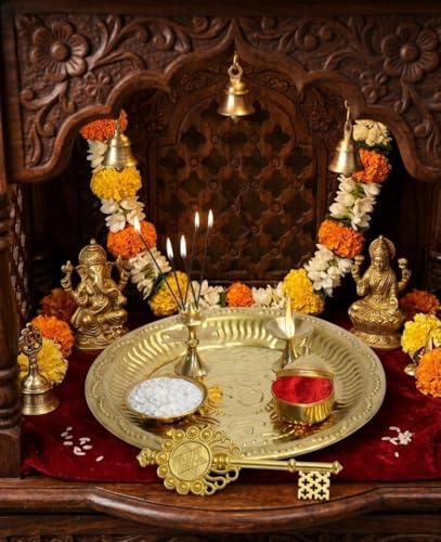 Thali de Pooja en laiton ciselé main avec clé Kuber Kunji BRACOP