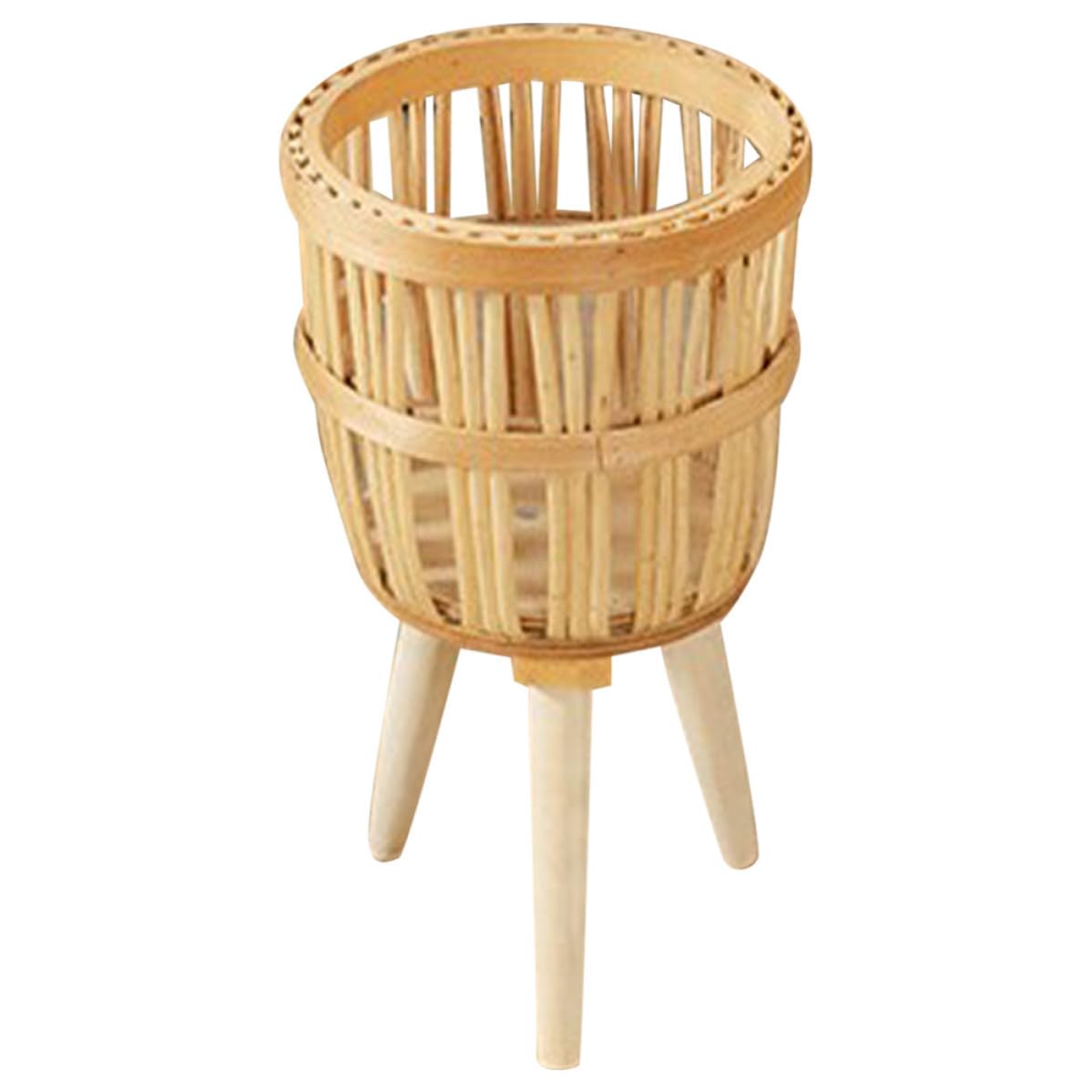 Support pour plantes d'intérieur bois et bambou tressé | Jardinière salon
