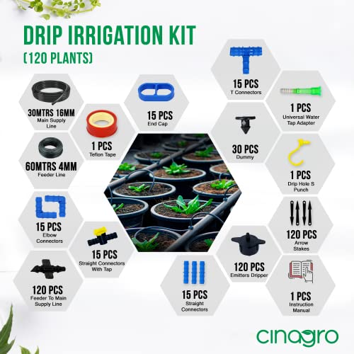 Image of Cinagro Plants Drip Irrigation Kit (120 Plants Kit) Watering Kit for Home Garden, Farming & Agriculture Purposes
