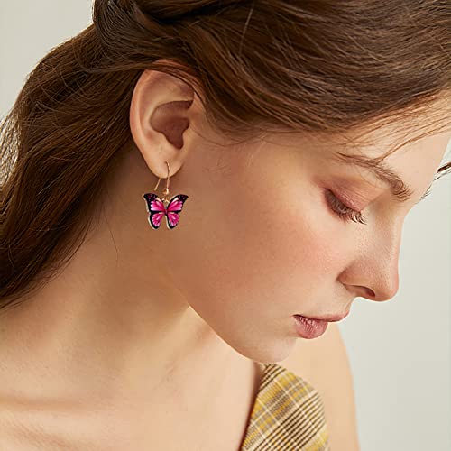 Earrings Large Butterfly Dangle Hook Earrings For Women Girls Colorful Animal Butterflies Drop Dangling Lightweight Earring Earrings For Christmas (Hot Pink, One Size) #TOP3