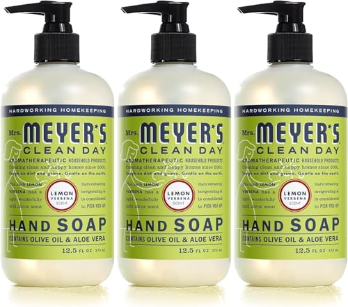 MRS. MEYER'S CLEAN DAY Liquid Hand Soap, Cruelty-Free Hand Wash Made with Essential Oils, Lemon Verbena Scent, 12.5 Oz (Pack of 3)