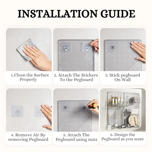 Image of SUNCHHAYA Plastic Peg Board, Pegboard for Wall Organizer, Peg Board for Wall As Kitchen Organizer, Desk Organiser, Kitchen Storage Rack Wall Mounted with Pegboard Accessories (White Transparent)