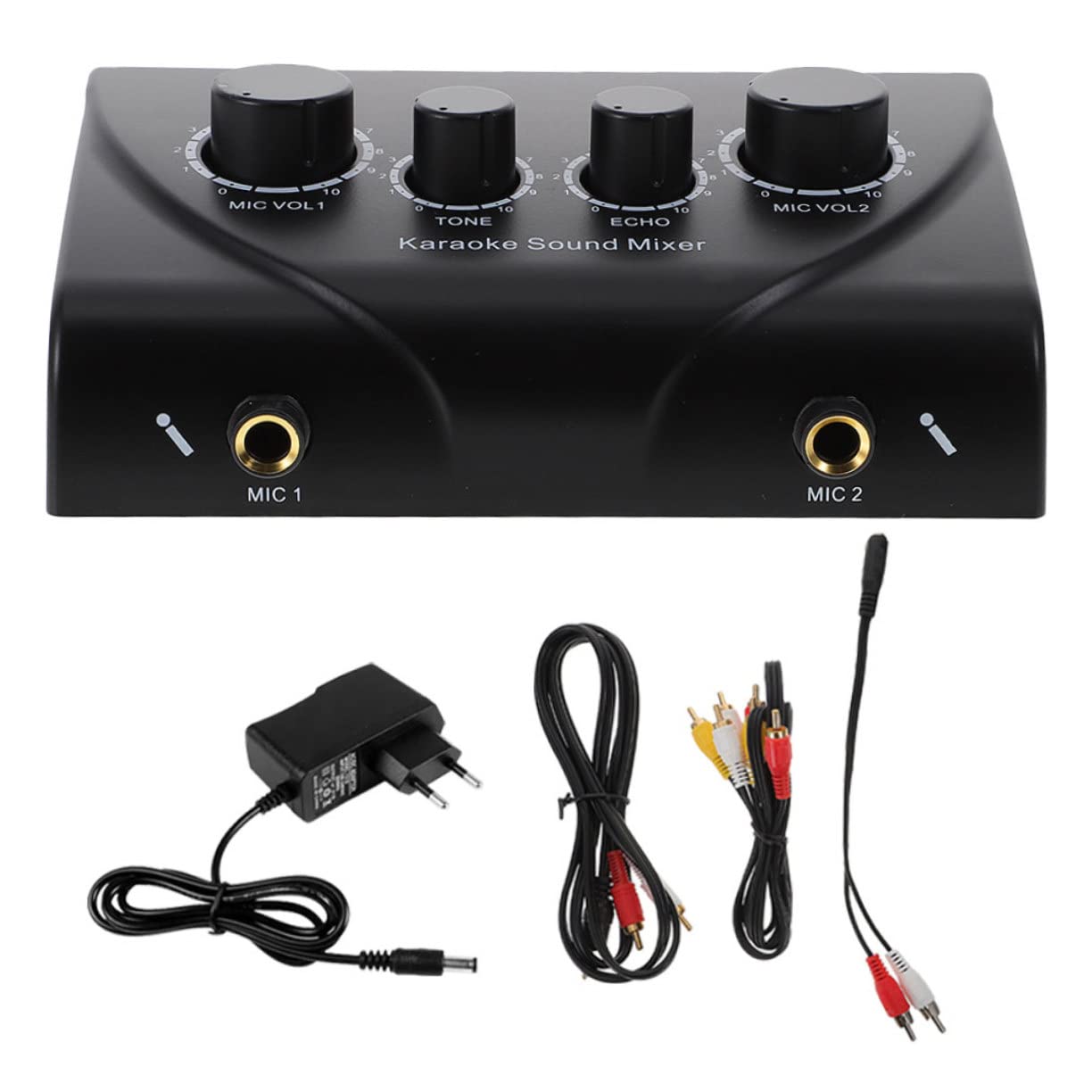 Mixer Audio Karaoke a Doppio Ingresso Microfono Nero | Cavo Incluso, Adattatore di Alimentazione, Abs con Componenti in Rame, per Sale Ktv e Aziende