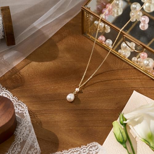 Maxcate Pearl Necklaces for Women Trendy Dainty 14k Gold Plated Single Pearl Necklace Simple Drop Charm Pendant Wedding Bride Bridesmaid Necklace Gold Jewelry for Women Birthday Gifts Accesory by Maxcate - Used condition - Image 3