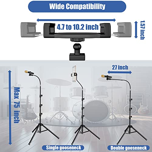 Kereal MM Microphone Stand Tripod,Gooseneck Mic Stand Adjustable Height From 21 Inch To 75", Multifunction Portable Mic Floor Stand With Tablet Holder,Two Mic Clips For Singing, Studio, Stage, Karaoke thumb #4