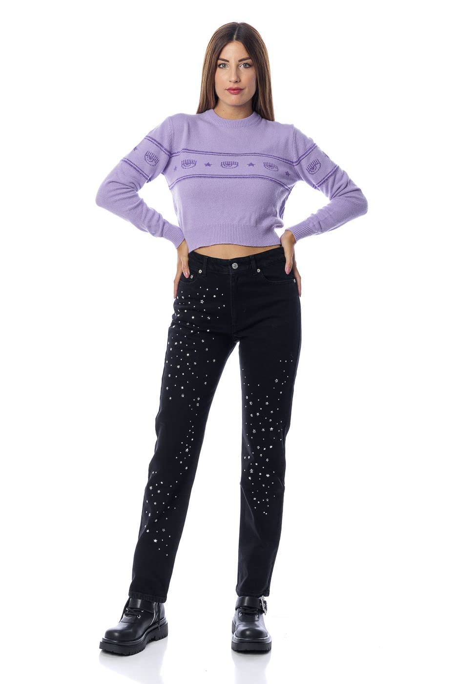 CHIARA FERRAGNI Donna Maglia Girocollo M25 Maxilogo Lurex Fil. Mix Wo 73Cbfm25Cma10 XS Viola 303 Violet Tulle