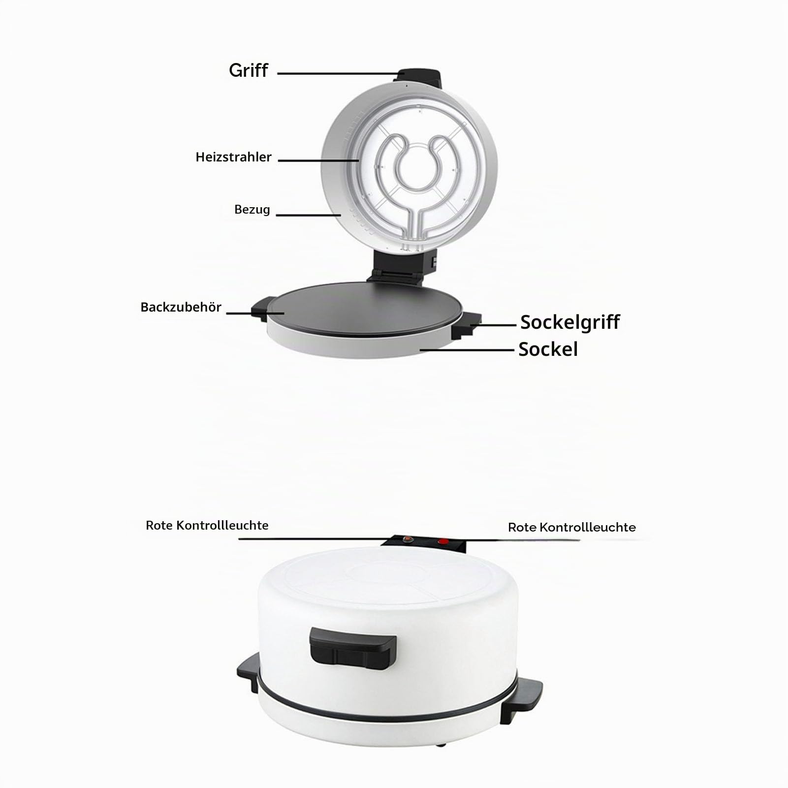 Pizza-Maker, 11,8-Zoll-Pizzamaschine, Neu Verbesserter Cool-Touch-Griff, Antihaftbeschichtete Platten, Pizzaofen, Calzone-Maker, Elektrischer Arbeitsplattenofen für den