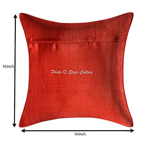 Image of Decorative Brocade Cushion Covers 16x16 Inch Banarasi Jacquard Weave Red & Gold Drawing Room Decor Elephant Traditional Square 40x40 cm Zippered Sofa Settee Pillowcases -Set of 2 Pcs