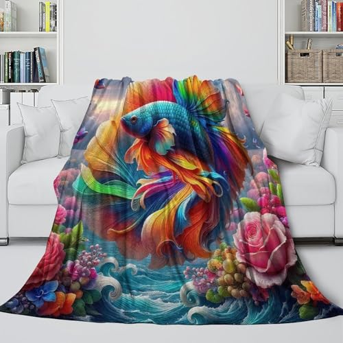 Couverture douillette koi microfibre chaude et moelleuse pour lit