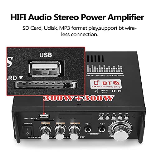 Houshome 12 V / 220 V Mini Display LCD de 2 canais Amplificador de potência estéreo de áudio HIFI BT