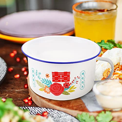Sewacc Vintage Enamel Bowl With Lid 1.2L Chinese Enameled Bowls Enamelware Popcorn Bowl Pastel Bowl Lard Oil Canister Soup Bowl Prep Bowls Salad Bowls Kitchen Food Bowl For Cooking Baking #TOP2