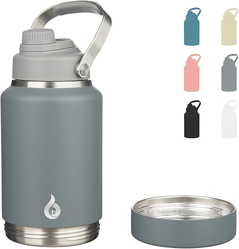 BJPKPK Botellas de agua aisladas de 64 onzas, aptas para lavavajillas, botella de agua de medio galón con mango de metal, tapa de boquilla sin BPA y