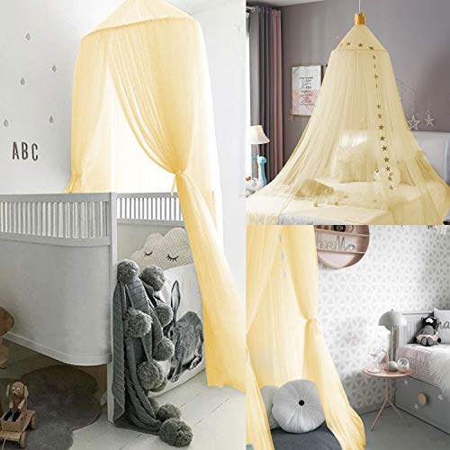 Jolitac Princess Bed Canopy For Girls Room Decor Round Lace Mosquito Net Play Tent Reading Nook Canopies Yarn Girl Dome Netting Castle (Yellow) #TOP5
