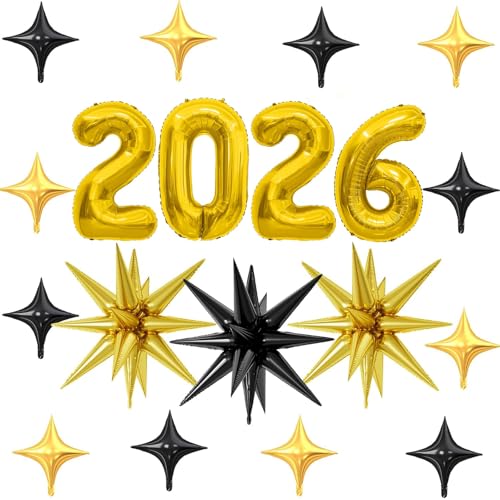 New Years Balloons Gold 2026 Balloon Number Black and Gold Balloons for New Years Eve Party Supplies 2026