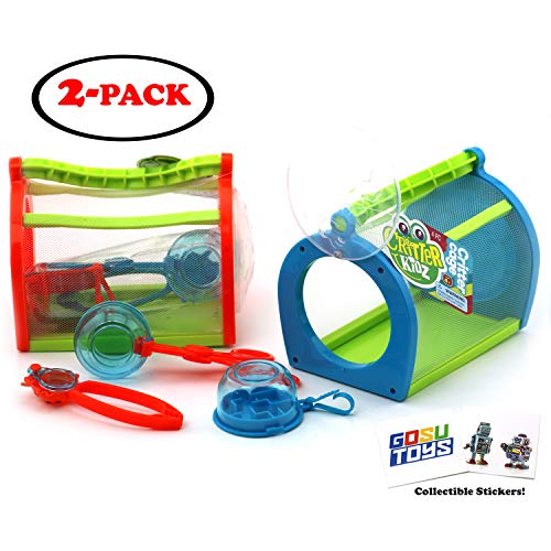 Kids Critter Cage Bug Catcher Tools Set - Scoopers, Tweezers, Maze - Back Yard Insect Cage Kit with 2 GosuToys Stickers