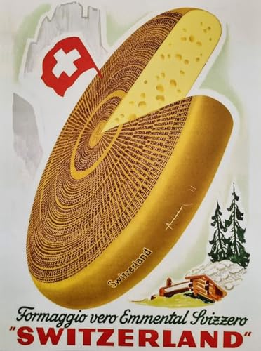 KUSTOM ART Póster decorativo de pared Serie Publicidad Vintage Queso Suizo Emmental Impresión sobre Papel Patinata 40 x 30 cm Sin Marco