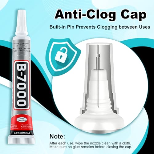 Image of 60 Tube B-7000 Glue 15Ml /0.5 fl oz- Strong Transparent Rhinestone Glue with Precision Tip, Waterproof, Flexible, Bulk B7000 Glues Paste Adhesive for DIY Craft Jewelry Making Shoes Phone Repair
