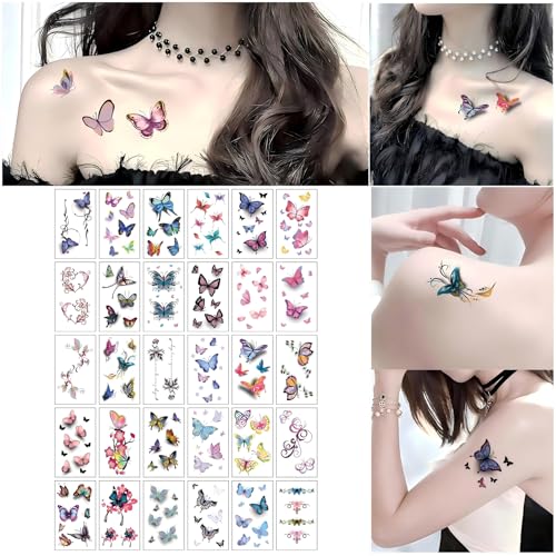 30 Sheets Colorful Butterfly Temporary Tattoos for Women, Waterproof Fake Body Art Stickers, Floral Arm & Ankle Tattoo Set, Party Festival Accessories​ - Image 2