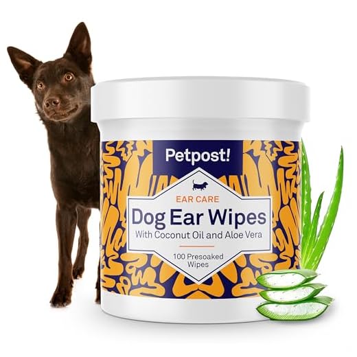 Petpost | Toallitas Limpiadoras de Oídos para Perros – 100 Almohadillas de Algodón Ultra Suave en Solución de Aceite de Coco – El Mejor Remedio para Garrapatas de Oído de Perro e Infecciones Auditivas