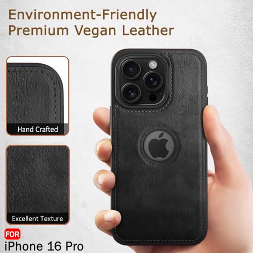 Image of TheGiftKart Genuine Leather Finish Back Cover Case for iPhone 16 Pro | Shockproof Design | Raised Edges for Camera & Screen Protection | Stunning Minimalist Design Case Cover (Black Sides, Black)