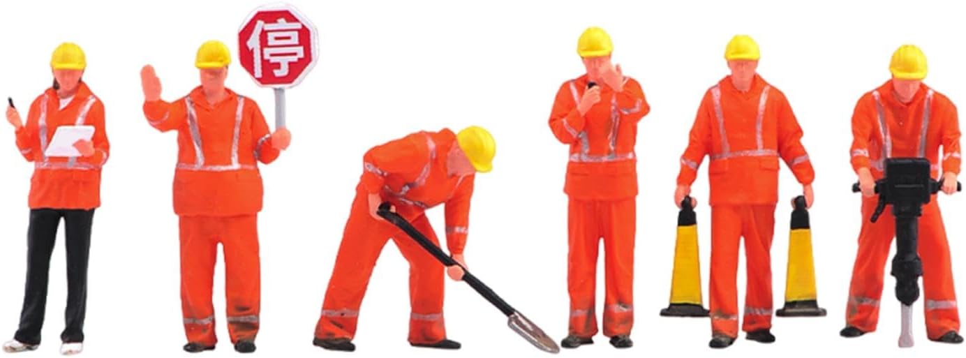 DYNWAVE 6X 1/64 Scale Miniature Figures Model Simulation Construction Building Workers Mini Diorama Worker Figure for Miniature Scene, Orange