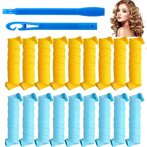 BeVarious Curls Styling Kit, 18 No Heat Hair Curlers and 1 Styling HooksMagic Hair Curlers Spiral Curls Styling Kit Easily Create Beautiful Curly Hair Suitabl, for Long Hair Up to 10" （25 cm）