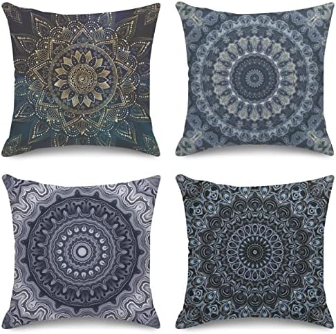 Throw Pillow Covers Dwelling Decor Set of 4 Pillow Circumstances Ornamental 18 x 18 Inches Out of doors Cushion Sofa Couch Pillowcases Classic Mandala Magnificence Circle East