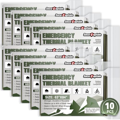 Image of SecuCaptain Survival Emergency Thermal Blankets: Extra Large 84 inch x63 inch Space Mylar Blanket Kit for Outdoor Cold Winter Camping Hiking Car Bug Out Bag or First Aid - 10 Pack Amy Green