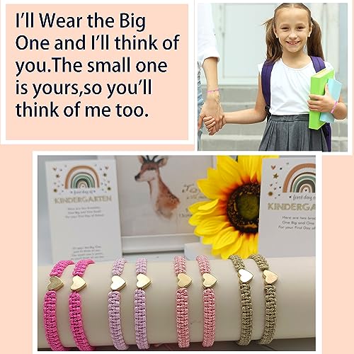 Image of First Day of Kindergarten Bracelets,First Day of School Bracelets for Mom and Daughter,Back to School Bracelet Pre-K Matching Heart Wish Adjustable Bracelet