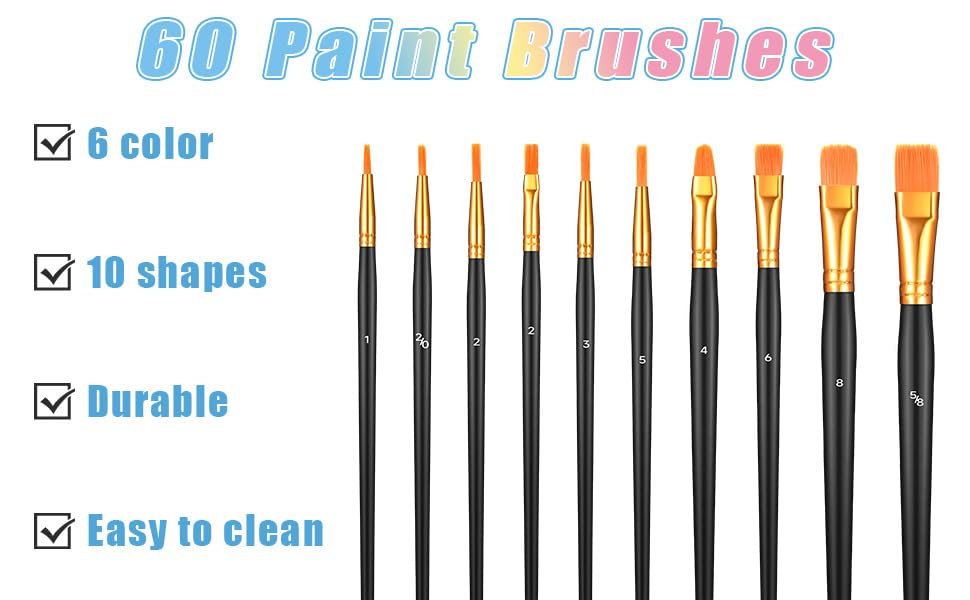 KALIONE 72 Piezas Set Profesional de Pinceles y Paletas para Pintura, Brochas Redondas Sintéticas con Mango de Madera, Pintura al Óleo, Acuarela y Acrílico miniatura 6
