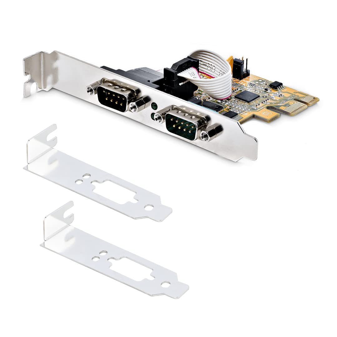 StarTech.com Carte Série PCI Express à 2 Ports - Carte d'Extension PCIe à RS232/DB9 - Adaptateur PCIe, UART 16C1050, Supports Standard ou Profil Bas - Rétention COM, Win/Linux (21050-PC-SERIAL-LP)