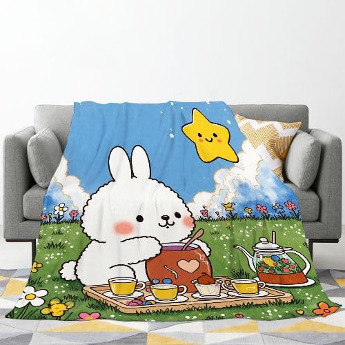 J1467 Podwójny koc flanelowy, gruby, 150 x 200 cm, biały, królik, miękki, przytulny, pluszowy koc na sofę, na łóżko, narzuta w podróż, kanapę, lekka narzuta termiczna, 150 x 200 cm, biały