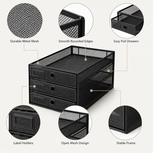 Exerz Organiseur maillé 3 tiroirs/Module de Classement/Trieur de Papier/Organiseur Multifonctionnel de Bureau (Noir) – vue 3