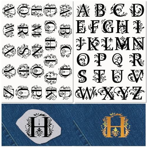 CRASPIRE 2 Sheets A-Z Letters Water Soluble Embroidery Stabilizers Initial 52Pcs Patterns Hand Sewing Stick and Stitch A4 Transfers Fabric Wash Away Pre-Printed Self Adhesive for Cloth Sewing Lovers