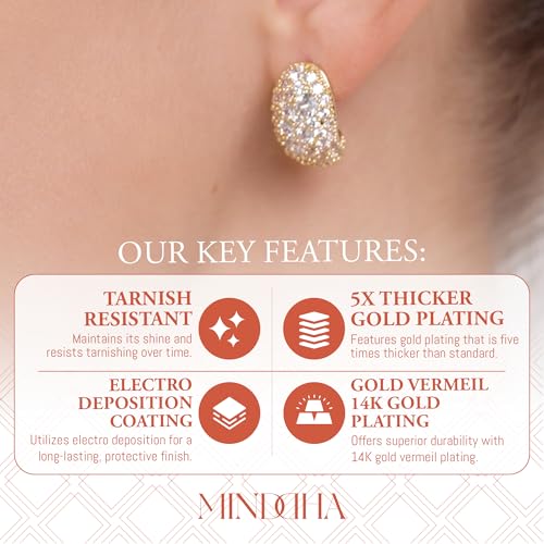 MINDDHA Teardrop Hoop Earrings for Women, 14K Gold Plated Pave Sparkly Hoops, 925 Sterling Silver Post, Cubic Zirconia Dome Huggie, Elegant Jewelry for Brides, Wedding, Fashion Gifts2