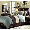 Grand Linen 8 Pieces Blue Brown Beige Luxury Stripe Duvet Cover Set Queen Size Bedding 51XAJzGm5YL. SS100