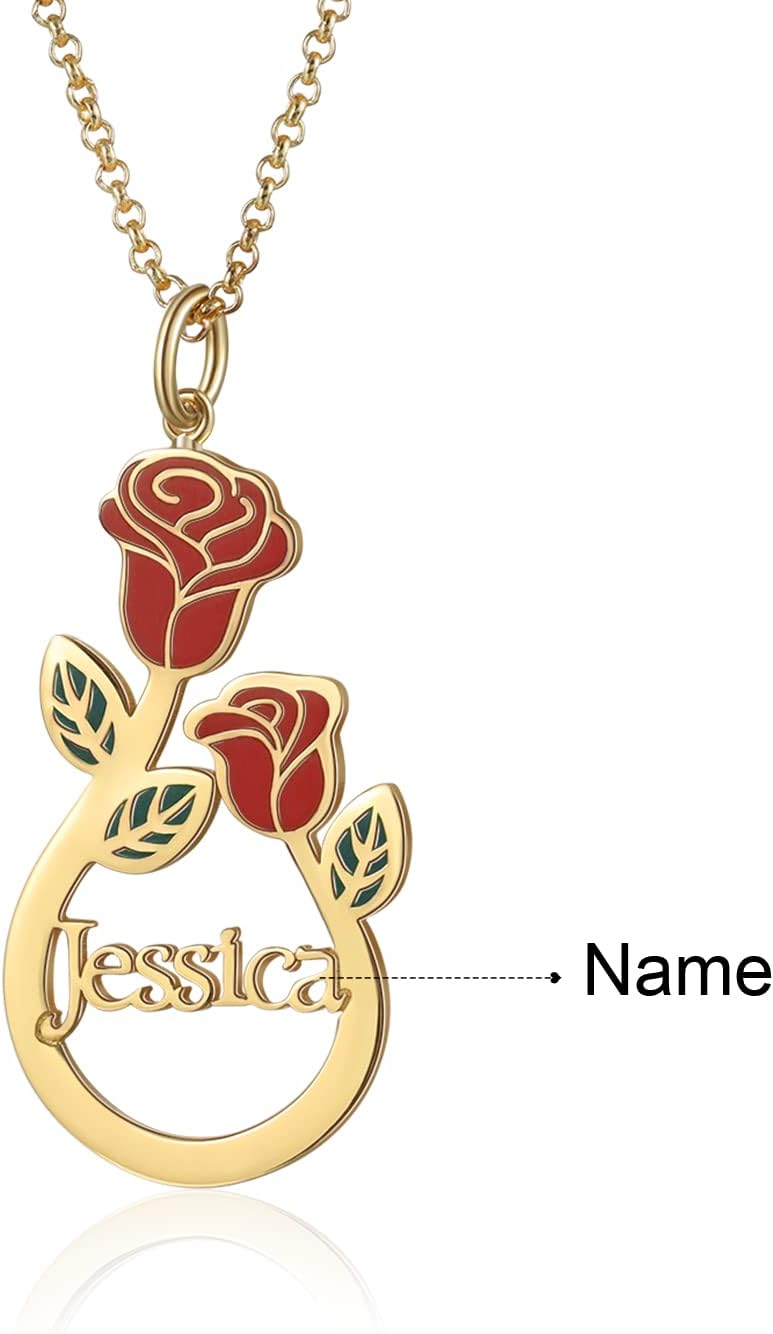 Personalized Flower Name Necklace Dainty Necklace for Women Customized Name Rose Necklace for Her Bridesmaids Gifts (style 2)