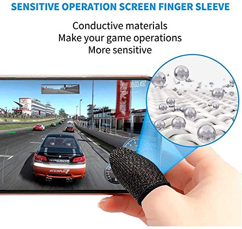 Image of Thumb & Finger Sleeve for Mobile Game with Super Conductive Fiber Fabric, Anti-Sweat & Breathable for PUBG, Garena Free Fire, Rules of Survival, Knives Out, COD Mobile (4 Pair-8 pcs With Black Pouch)