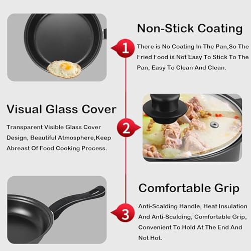 Image of Non-Stick Pots & Pans Set | 13-Piece Kitchen Cookware Set | Black Thirteen Piece Set of Pot, Non Stick Soup Pot, Milk Pot, Frying Pan, Multiple Cookware Set for Home & Daily Cooking