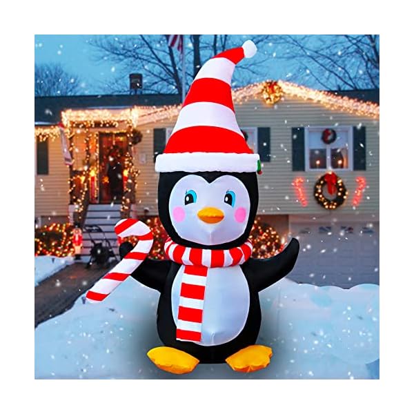 SEASONBLOW - Pingouin de Noël gonflable avec écharpe et bonbons - Décoration pour jardin, jardin, maison, fête, intérieur ou extérieur, décoration de Noël 51XAKA TaBL. SS600