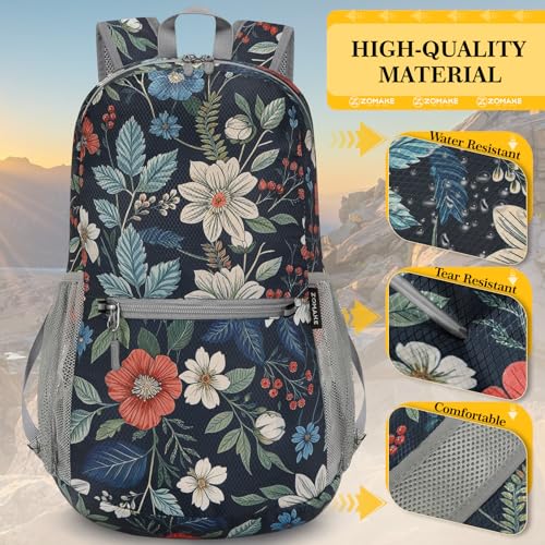 Image of ZOMAKE Ultra Lightweight Hiking Backpack 20L, Packable Small Backpacks Water Resistant Daypack for Women Men(Royal Blue, Floral Print)