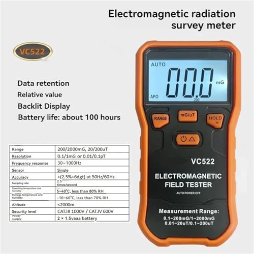Medidor Gauss VC522 EMF campo magnético baja frecuencia miniatura 5