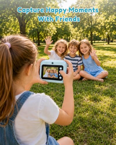 Image of GRENARO Instant Photo Camera, 1080P Toy Camera for Kids with Print, Built-in Puzzle Games & MP3, 2.4 inch HD IPS, 35 Filters, 16x Zoom, Christmas & Birthday Gift for Ages 3-12 (Blue)